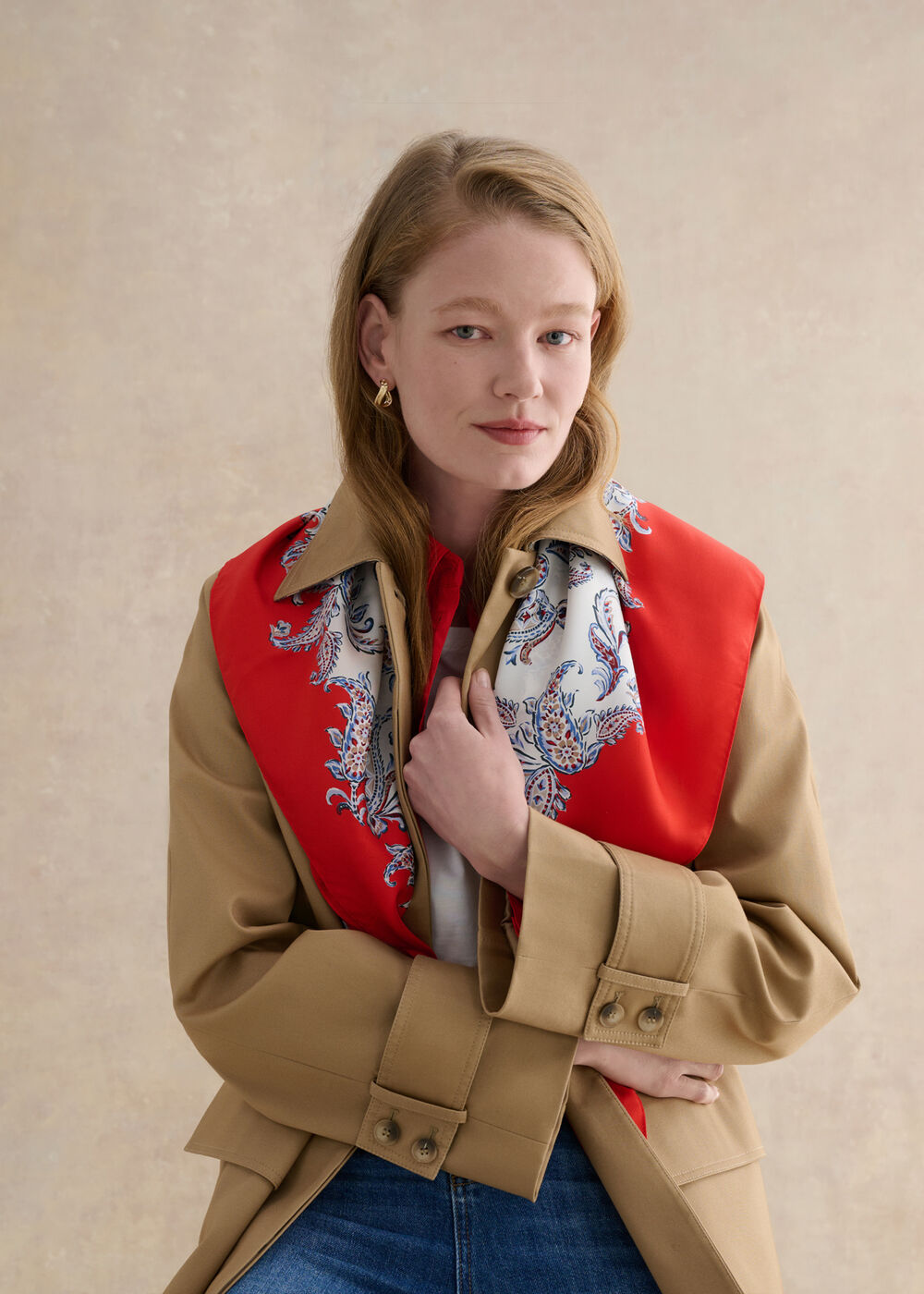 Bria Silk Scarf, Red Multi, hi-res