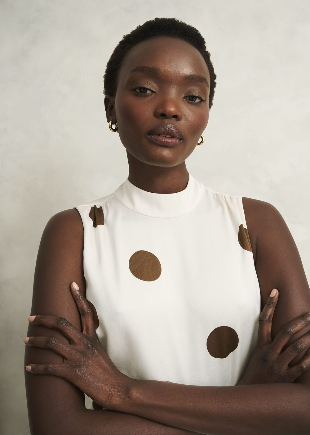 Petite Mia Spot Dress, Ivory Brown, hi-res