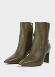 Fiona Leather Ankle Boots, Olive, hi-res