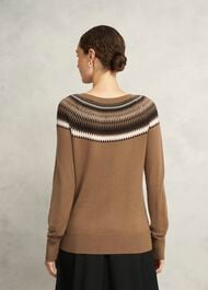 Camel Greta Wool Blend Fairisle Crew Neck Knitted Sweater, Camel Marl, hi-res