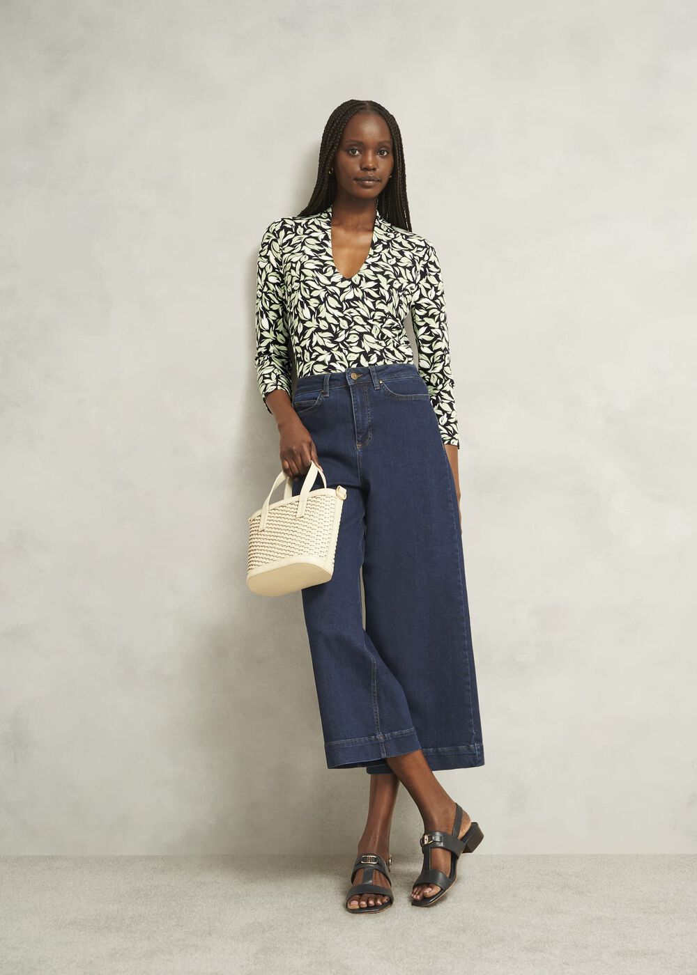 Aimee Printed Top, Navy Green, hi-res