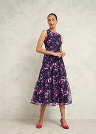 Bethany Embroidered Dress, Navy Pink, hi-res