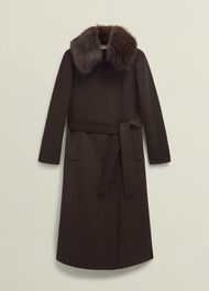 Livia Wool Coat With Faux Fur, Alder Brown, hi-res