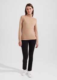 Lara Merino Wool Roll Neck Sweater, Camel, hi-res