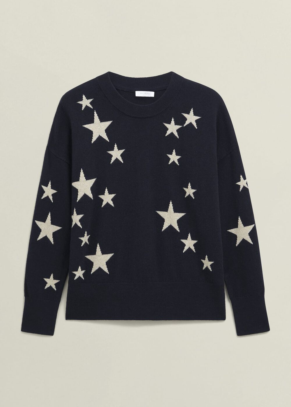 Arnelle Wool Blend Star Print Knitted Sweater, Navy Silver, hi-res