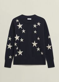 Arnelle Wool Blend Star Print Knitted Sweater, Navy Silver, hi-res