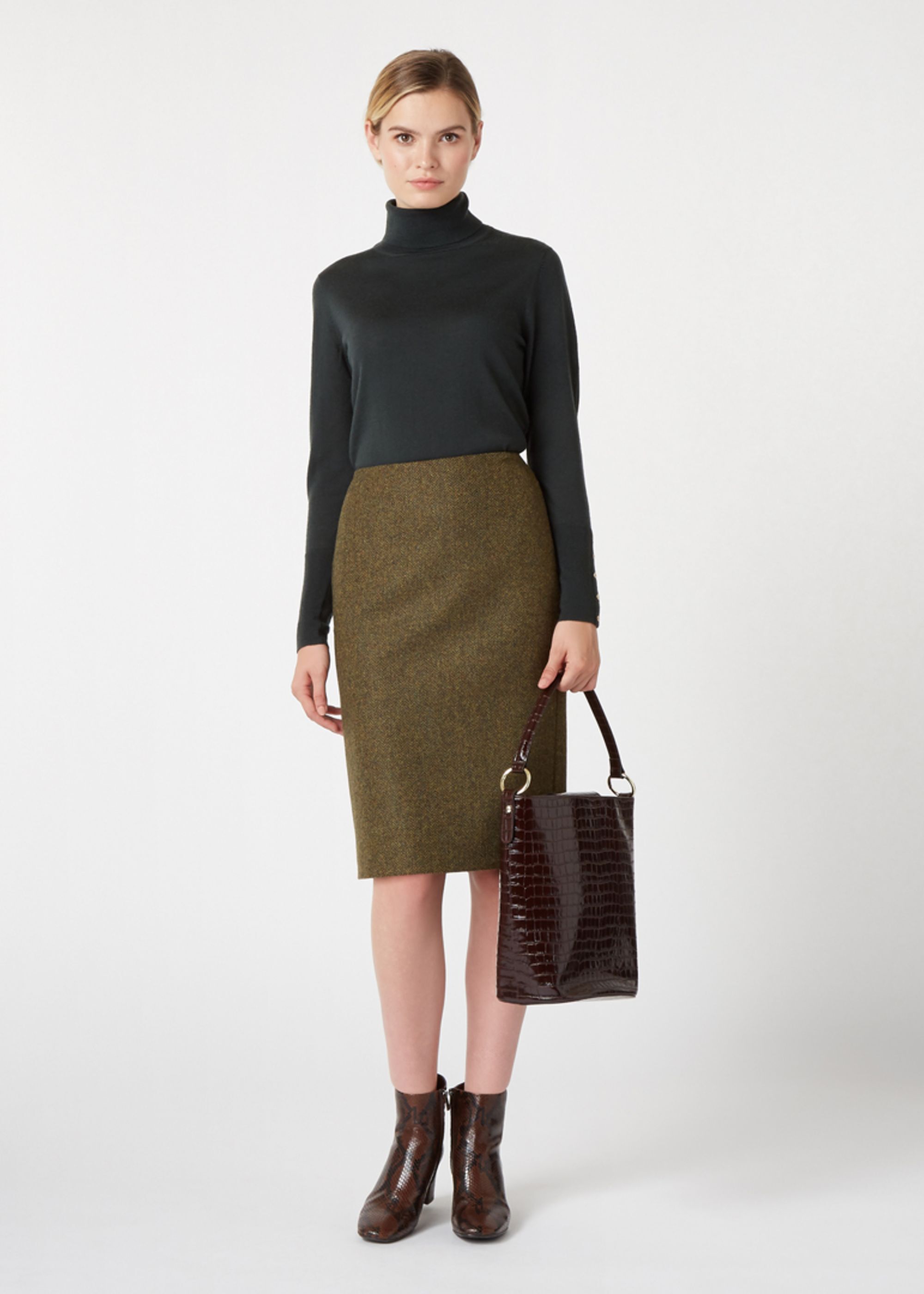 hobbs brown leather skirt