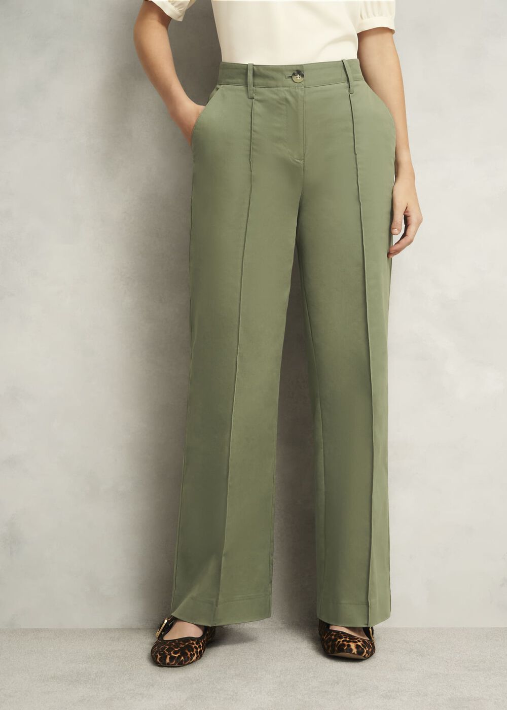 Dark Sage Green Kayley Cotton Trousers, Dark Sage, hi-res
