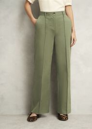Dark Sage Green Kayley Cotton Trousers, Dark Sage, hi-res