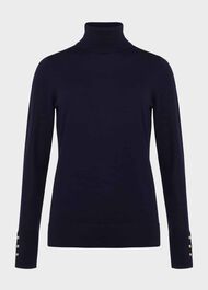Lara Merino Wool Roll Neck Sweater, Navy, hi-res