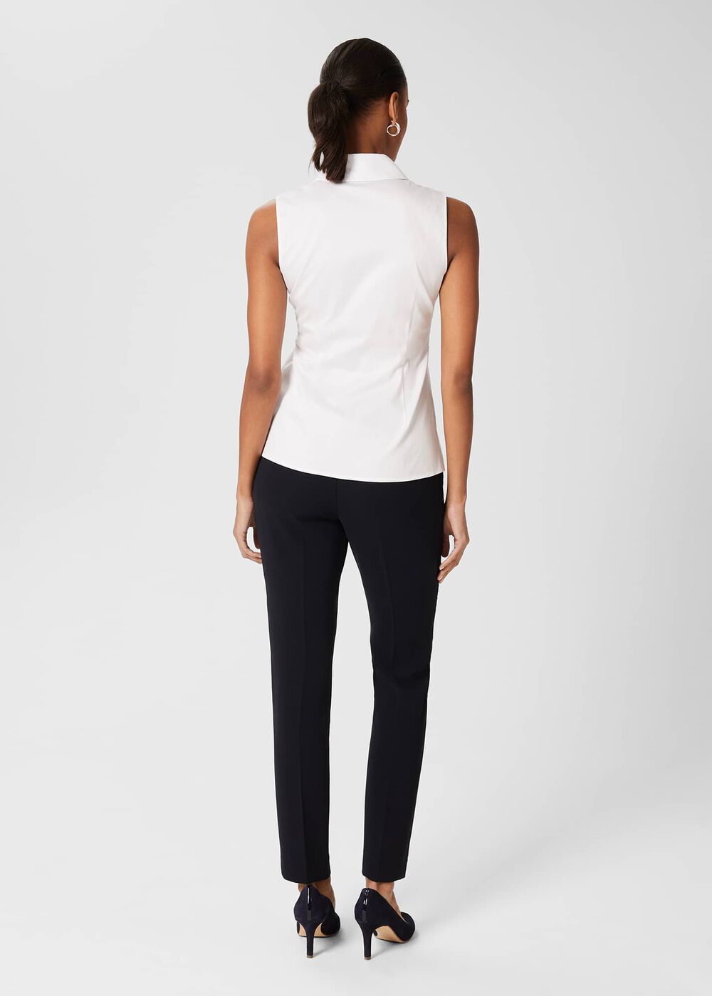 Sleeveless Vic Cotton Shirt , White, hi-res