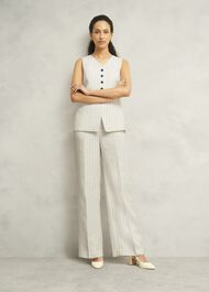 Groombridge Linen Wide Pants, Ivory Navy, hi-res