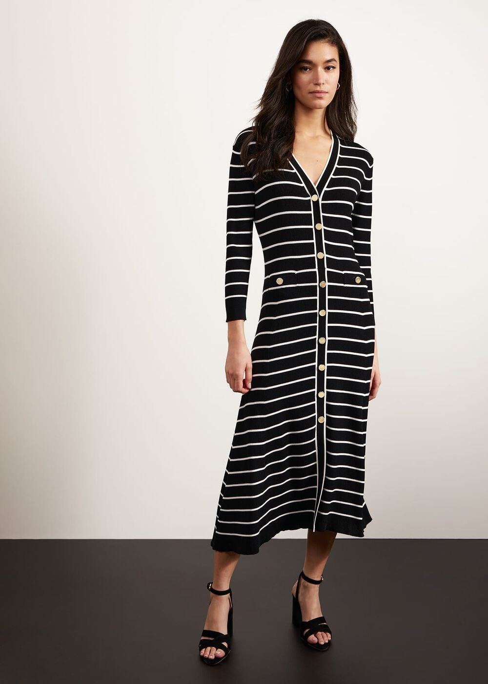 Belmont Knitted Dress, Black Ivory, hi-res