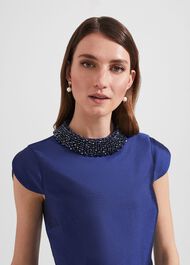 Christie Silk Wool Beaded Dress, Royal Blue, hi-res