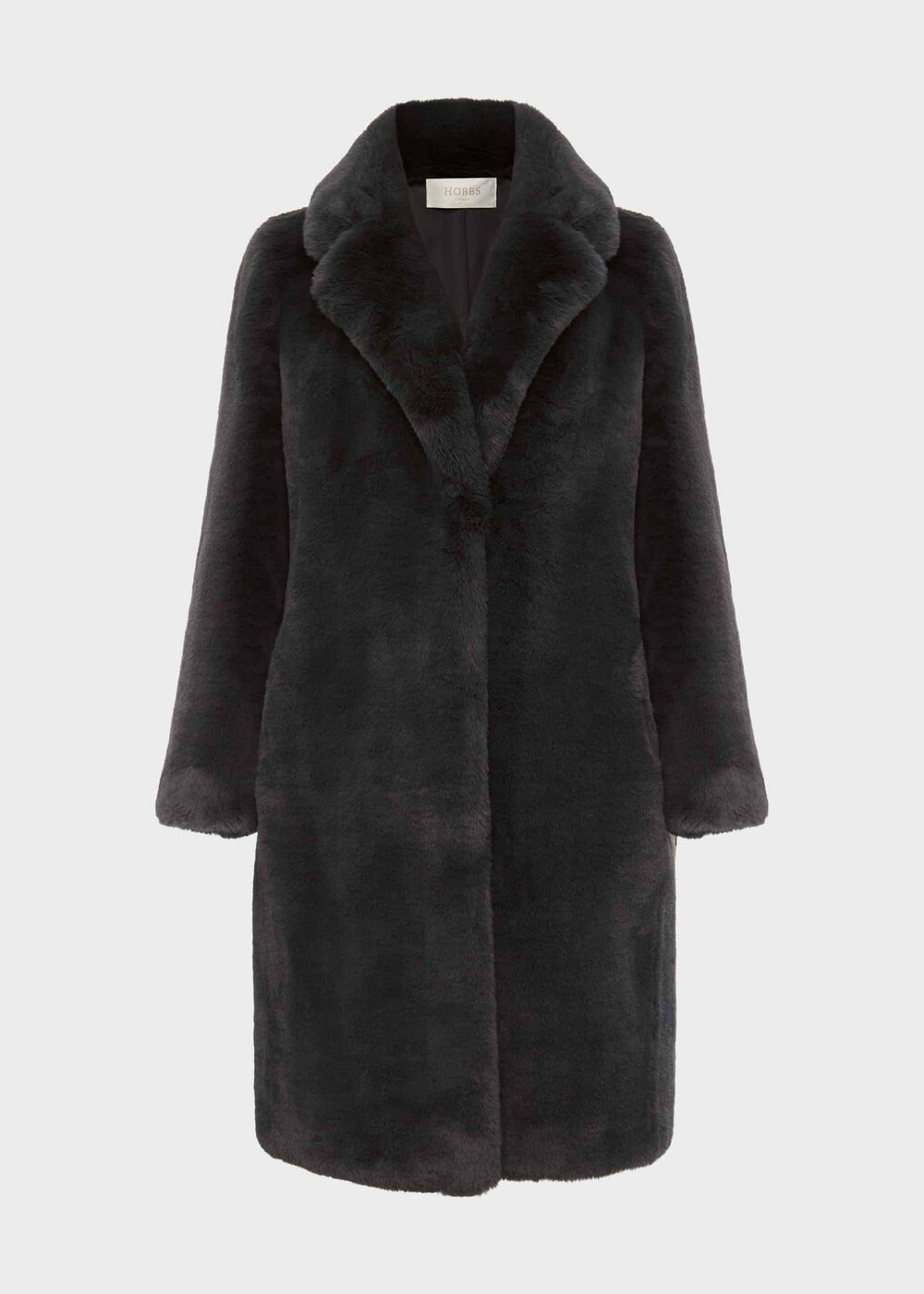 Georgia Faux Fur Collar Coat, Charcoal, hi-res