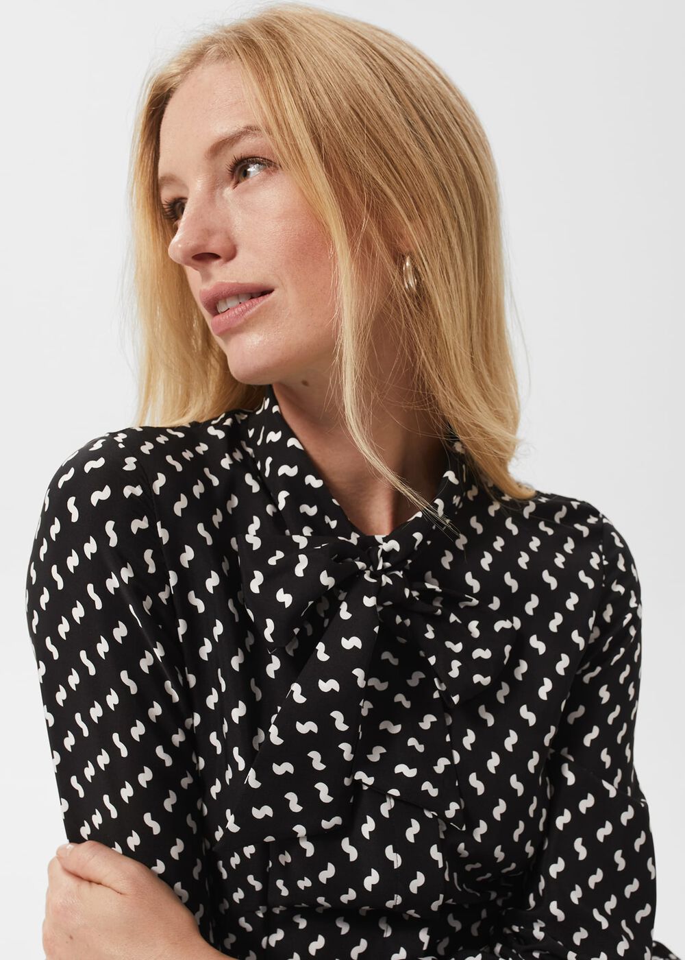 Aurielia Silk Dress, Black Ivory, hi-res