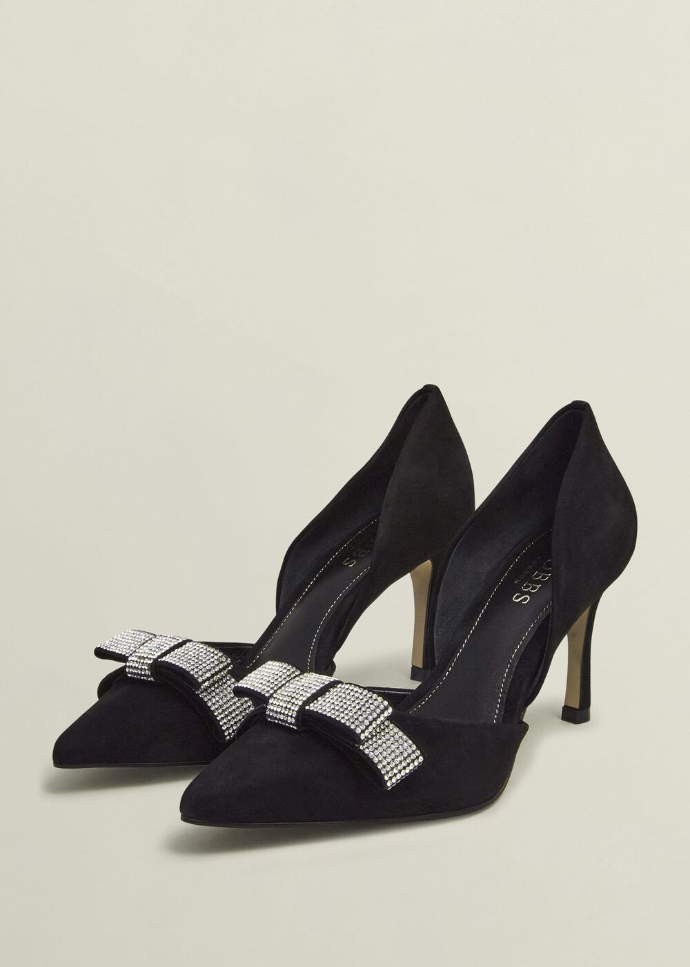 Elva Jewelled Bow Pumps, Black, hi-res