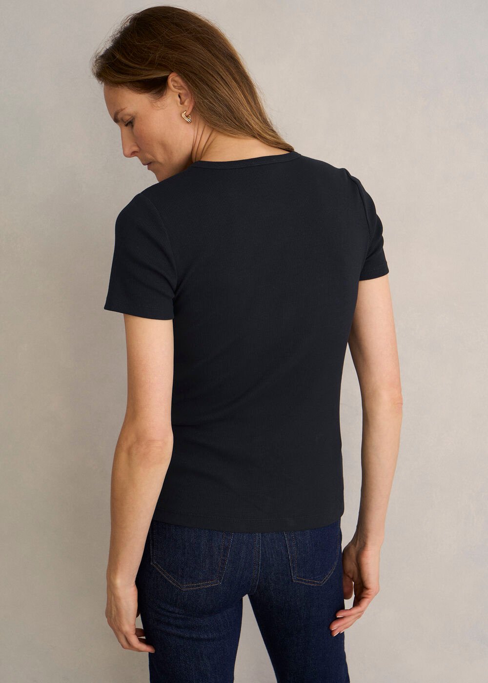 Eva Ribbed T-Shirt, Hobbs Navy, hi-res