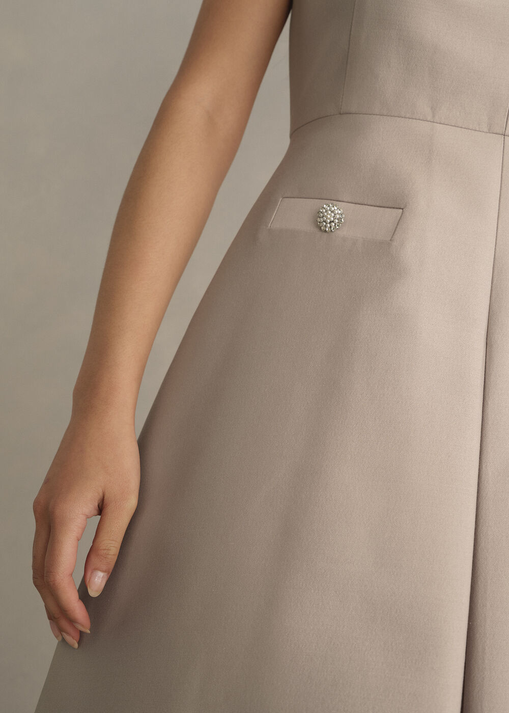 Avery Wool Silk Dress, Oyster, hi-res