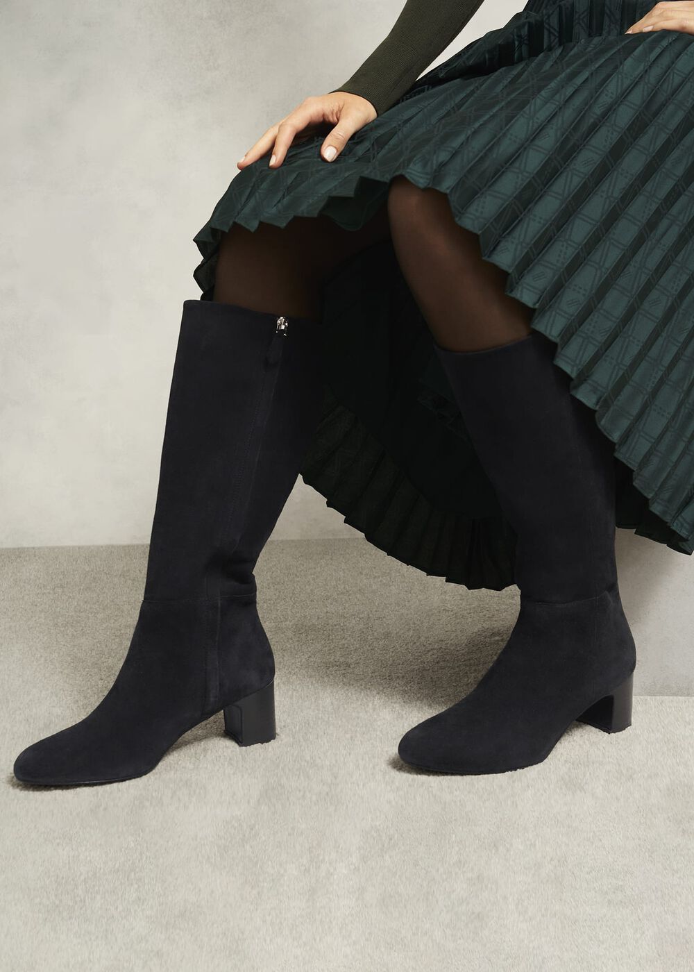 Caroline Suede Knee Boots, Black, hi-res