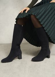 Caroline Suede Knee Boots, Black, hi-res