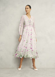 Fay Silk Bow Detail Dress, Pink Multi, hi-res