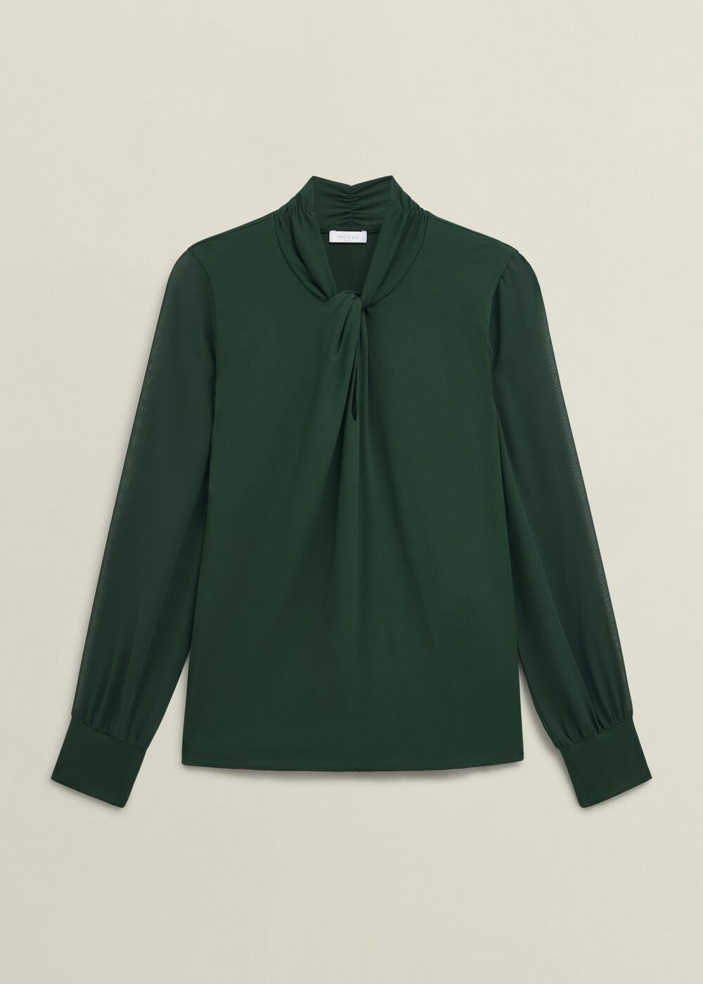 Green Ashley Twist Neck Sheer Long Sleeve Top, Bay Green, hi-res