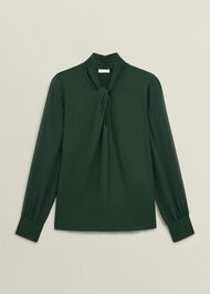 Green Ashley Twist Neck Sheer Long Sleeve Top, Bay Green, hi-res