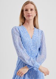 Viviana Silk Fit And Flare Dress, Blue Multi, hi-res