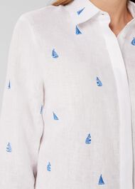 Embroidered Nita Linen Shirt, White Sky Blue, hi-res