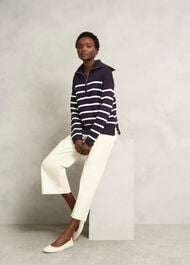 Amy Stripe Cotton Sweater, Warm Ivory Navy, hi-res