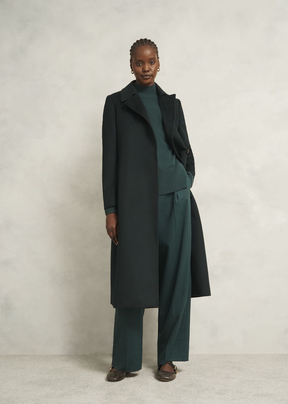 Dark Green Lorraine Wool Blend Turtle Neck Knitted Sweater, Ponderosa Green, hi-res