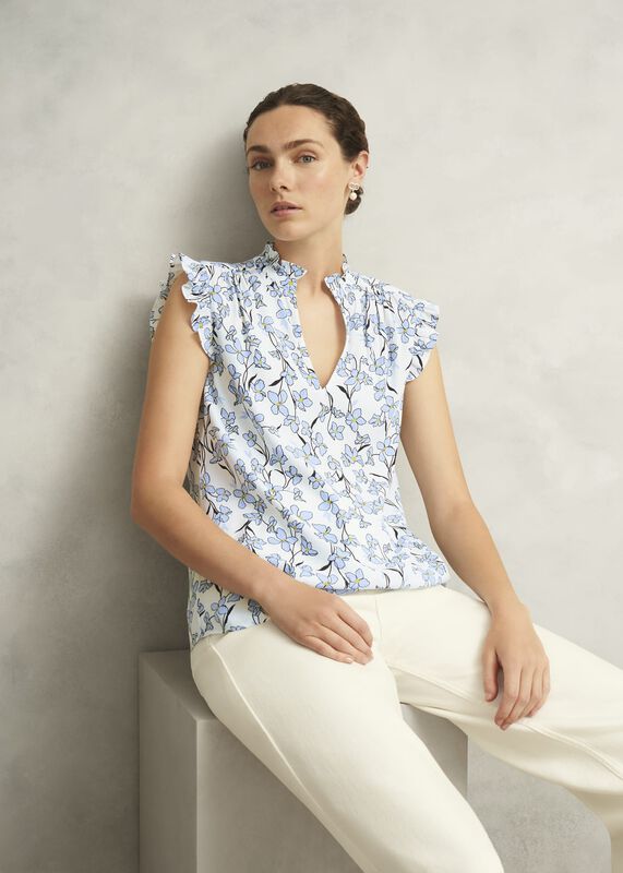 Ivory Floral Jules Top with Frill Sleeve