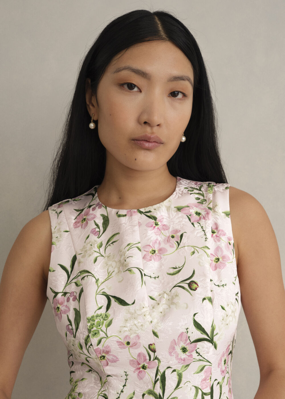 Lana Floral Jacquard Dress, Pale Pink Multi, hi-res