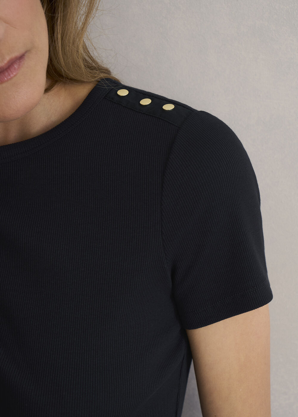 Eva Ribbed T-Shirt, Hobbs Navy, hi-res