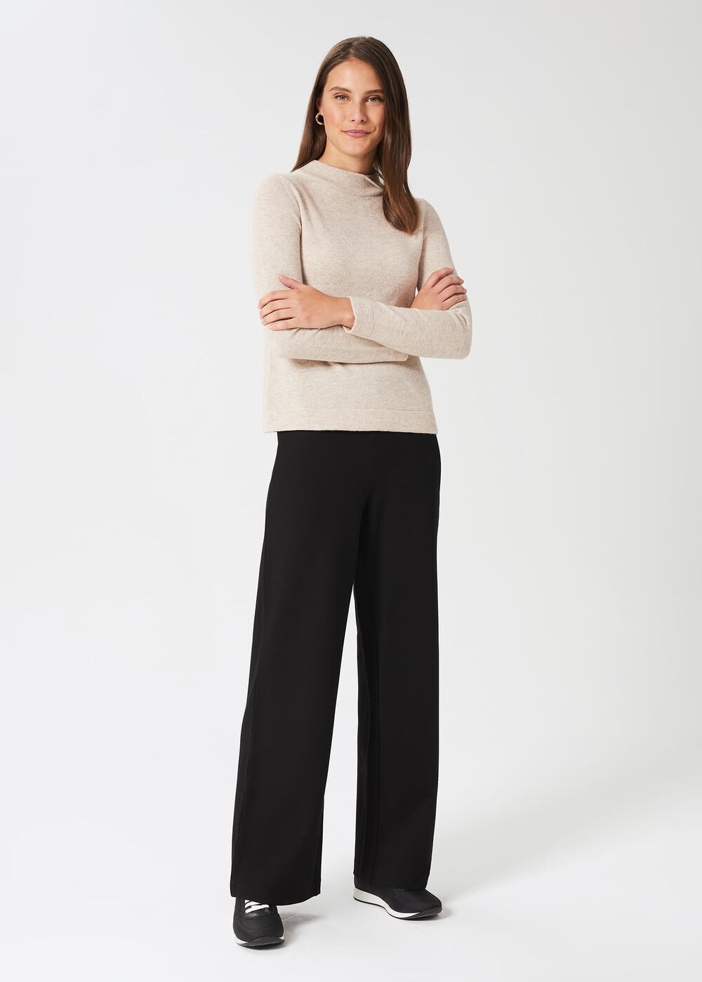 Petite Pippa Jersey Wide Leg Trousers, Black, hi-res