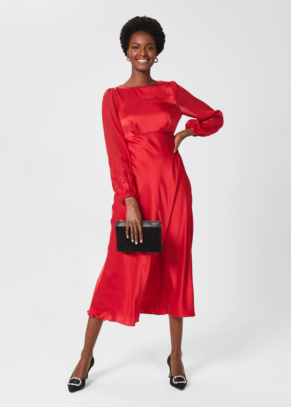 Lenora Silk Fit And Flare Dress, Poppy Red, hi-res
