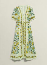 Ince Silk V Neck Floral Dress, Green Multi, hi-res
