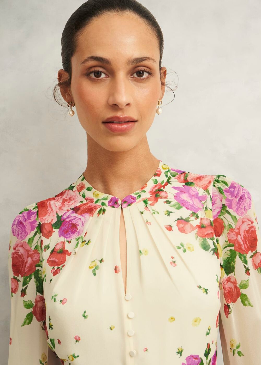 Eva Floral Silk Dress, Cream Multi, hi-res