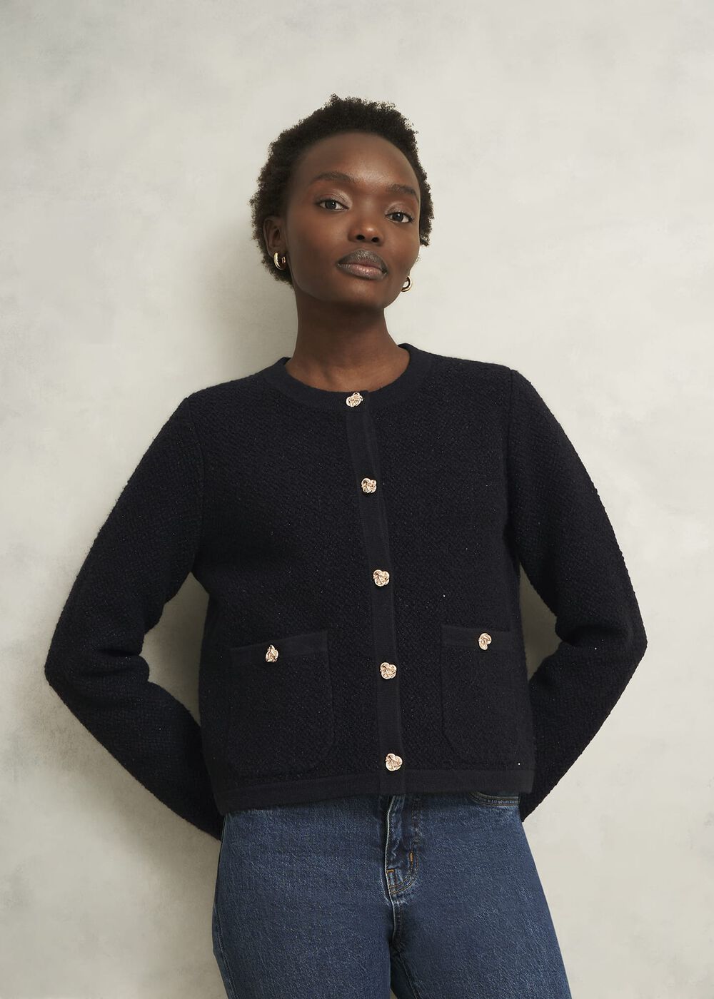 Mindy Textured Knitted Jacket, Black, hi-res