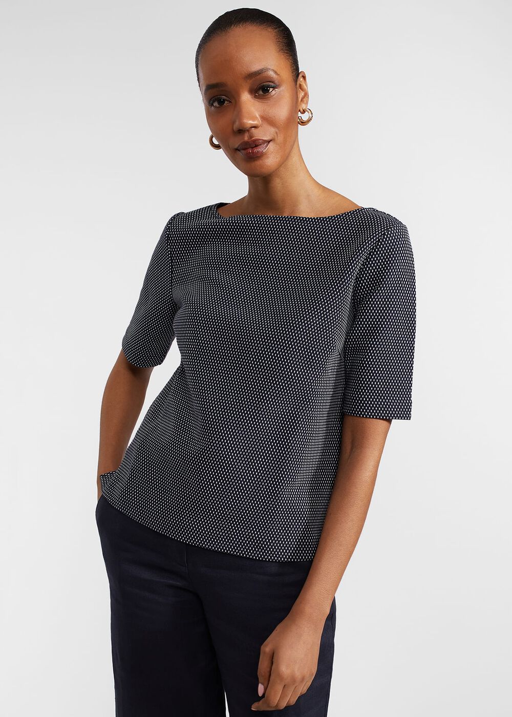 Nyla Textured Top, Navy Ivory, hi-res
