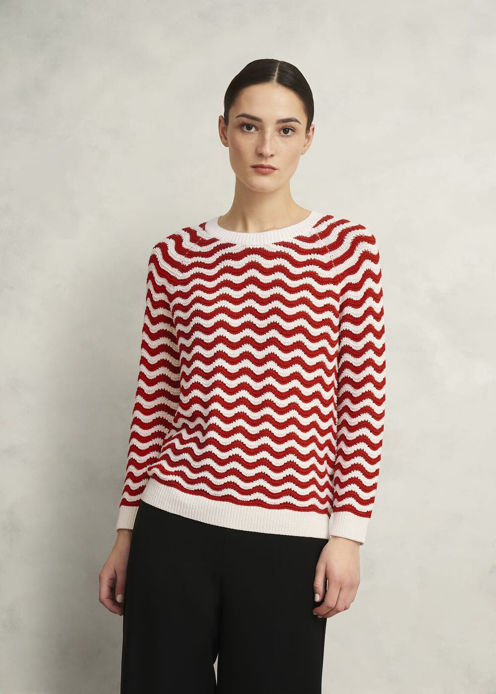 Lulu Cotton Sweater , Red Ivory, hi-res