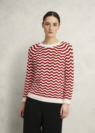 Lulu Cotton Sweater , Red Ivory, hi-res