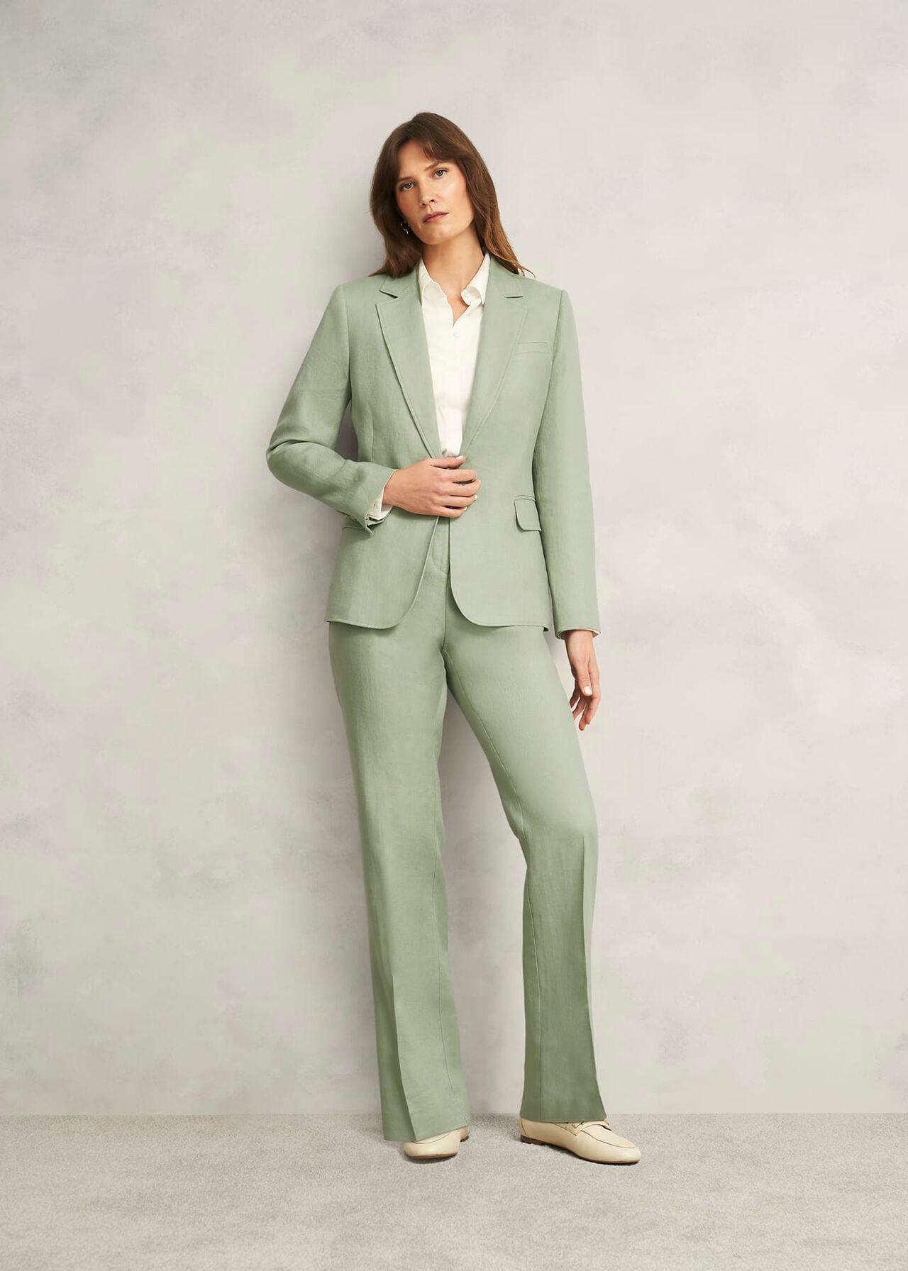 Marietta Linen Straight Pants, Sage Green, hi-res