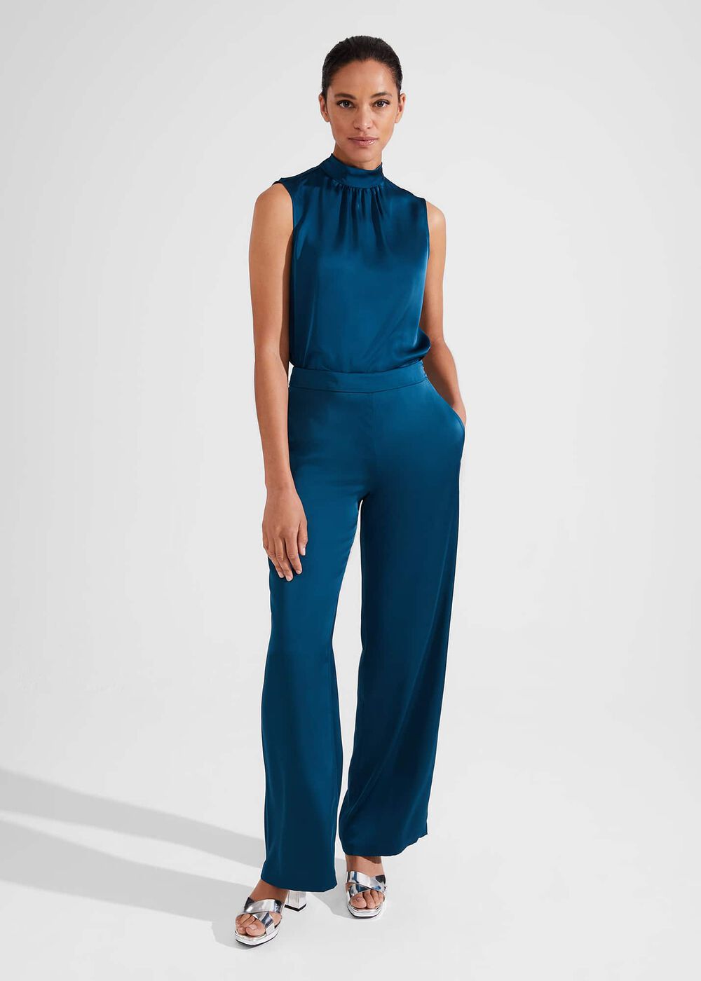 Judith Satin Pants, Steel Blue, hi-res