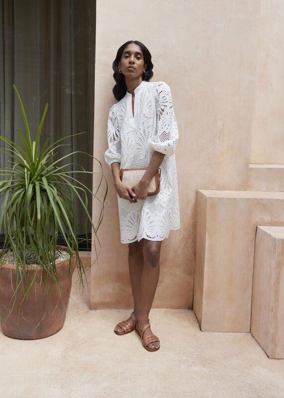 White Easedale Cotton Broderie Dress