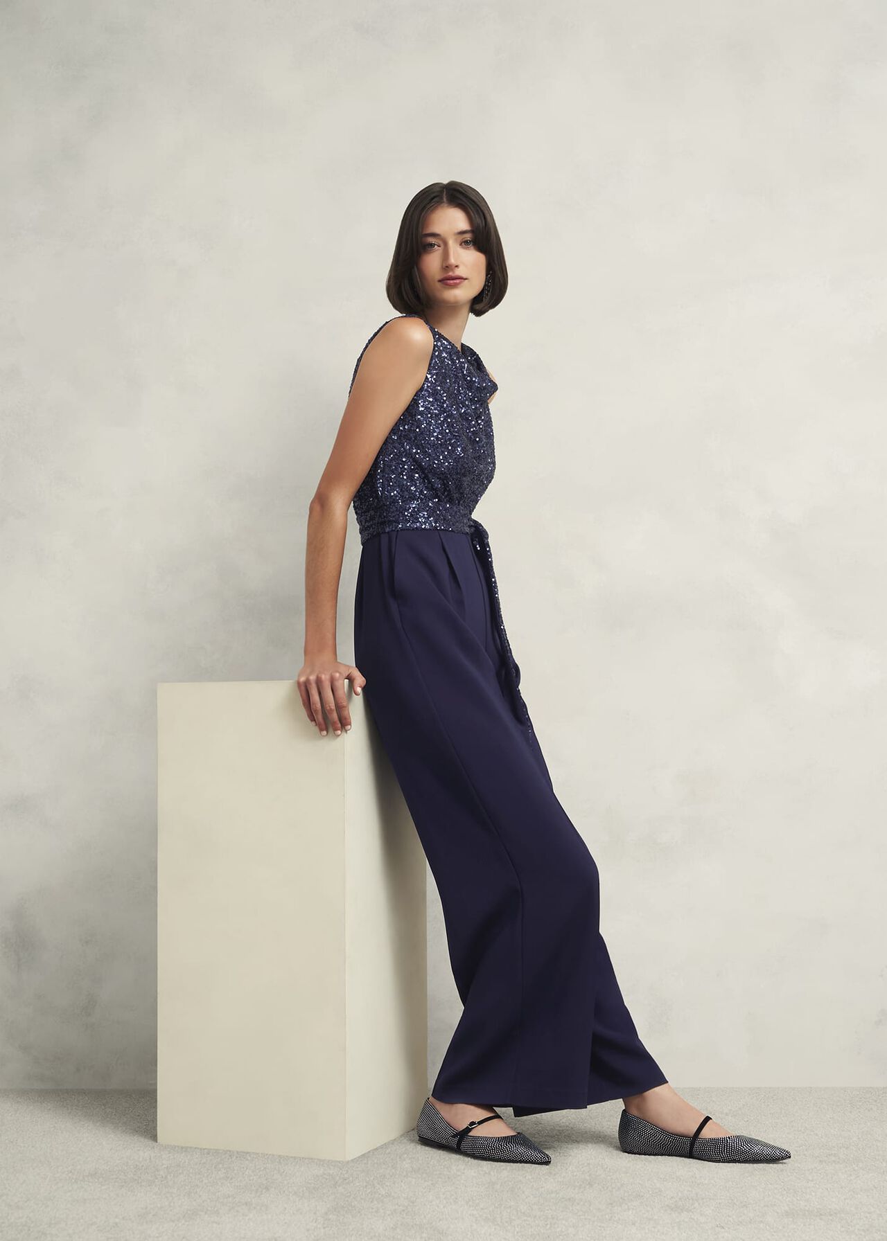 Petite Zuri Sequin Jumpsuit, Midnight Navy, hi-res
