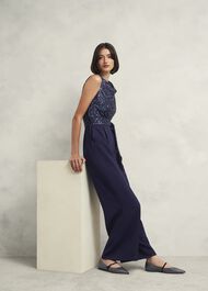 Petite Zuri Sequin Jumpsuit, Midnight Navy, hi-res