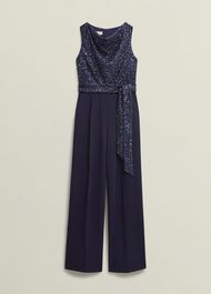 Petite Zuri Sequin Jumpsuit, Midnight Navy, hi-res