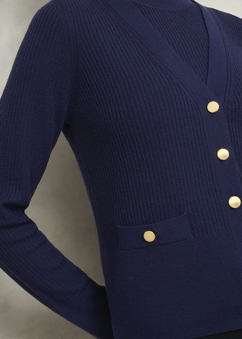 Navy Yasmin Merino Wool V Neck Cardigan, True Navy, hi-res